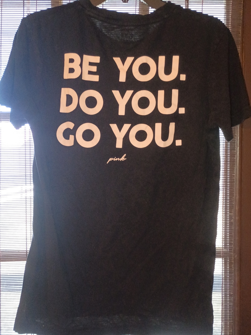PINK Victoria's Secret Black Tee with White Motivational Print